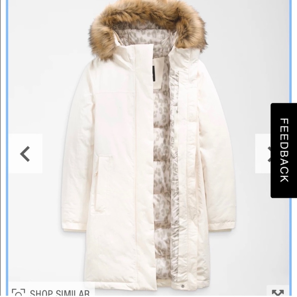 Gardenia White - brown Grey Leopard Print NorthFace Women’s Arctic Parka XS